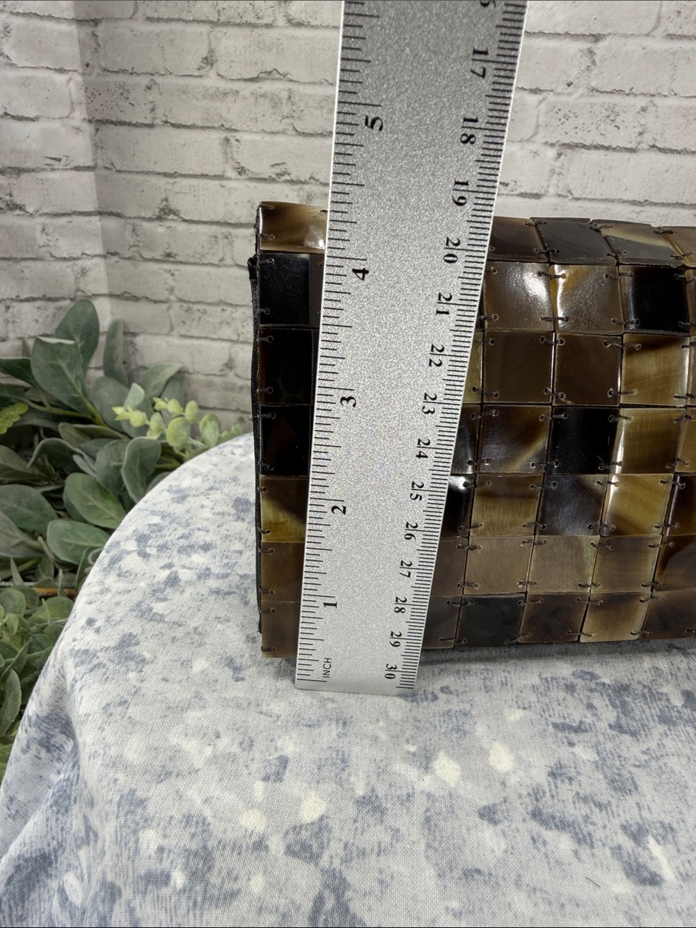 MAD BAGS - Brown Handmade “Horn & Pearl” Collection Petite Stand-Up Clutch NWOT - Picture 8 of 11